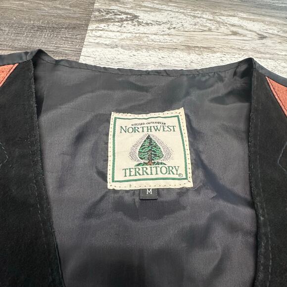 Vintage 90s Northwest‎ Territory Black Argyle Mens M Suede Leather Vest Western - Picture 3 of 9